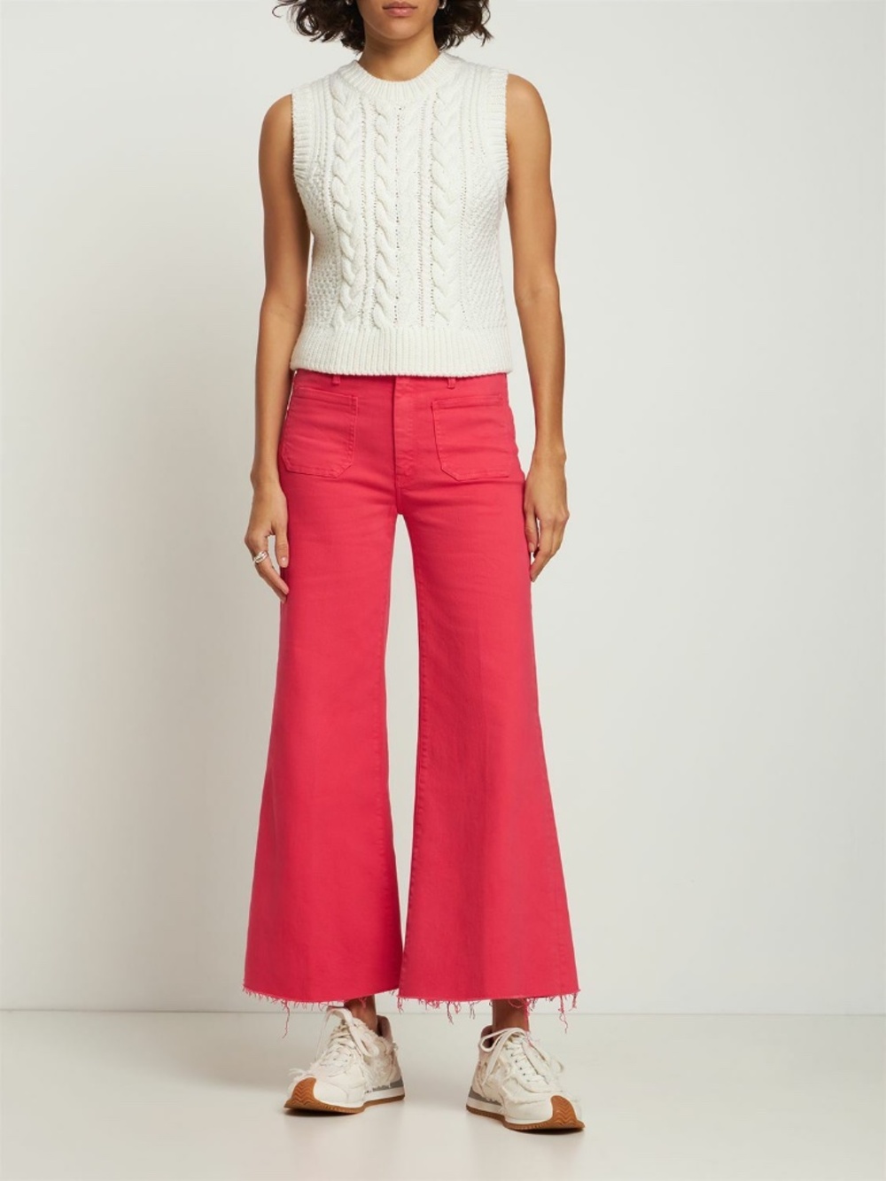 MOTHER - The Patch Pocket Roller Ankle Fray Jeans Women's Size 27 Geranium Pink